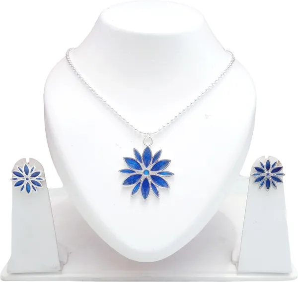 Assamese_Traditional_Silver_Plated_Blue_Meenakari_Star_Design_Pendant_Chain_Set_For_Women
